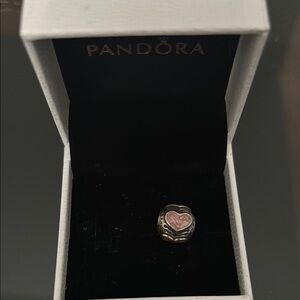 Pandora Silver Heart Charm with Pink Accent